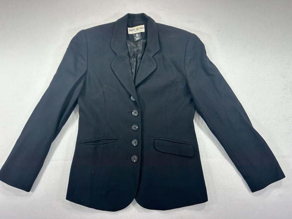 Diane Gilman Womens 4 Black 100% Wool Blazer Jacket Career Office Button Front